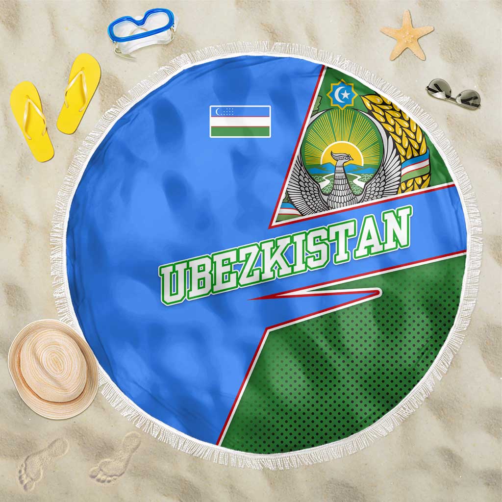 Uzbekistan Beach Blanket with National Coat of Arms and Modern Gradient Design - Wonder Print Shop