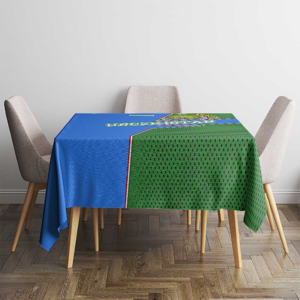 Uzbekistan Tablecloth with National Coat of Arms and Modern Gradient Design - Wonder Print Shop