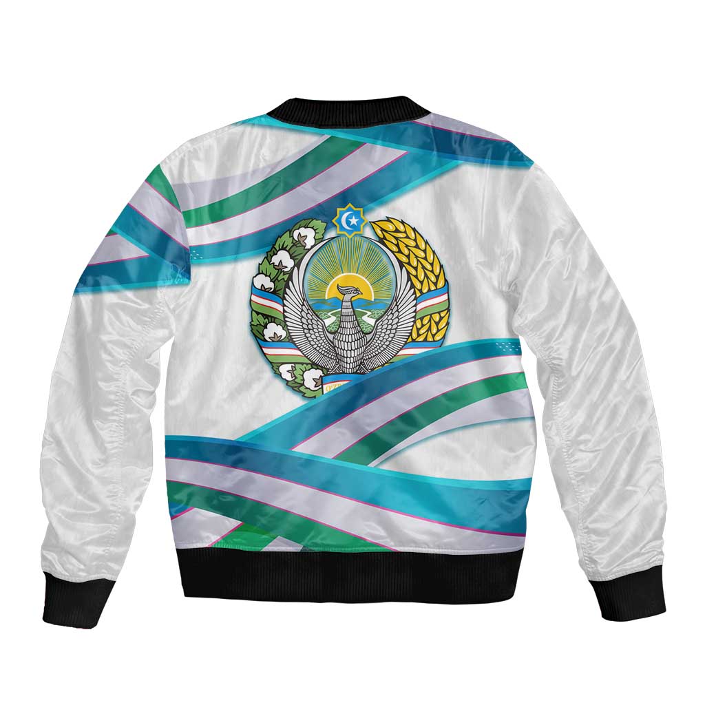Uzbekistan Bomber Jacket with Ribbon Wave Design - Wonder Print Shop