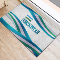 Uzbekistan rubber doormat showing diagonal ribbon wave stripes and UZBEKISTAN word