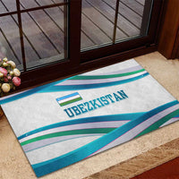 Uzbekistan rubber doormat with ribbon wave stripes and UZBEKISTAN flag emblem