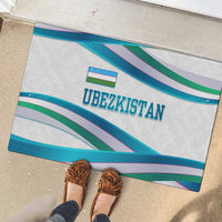 Uzbekistan rubber doormat with ribbon wave stripes, flag icon, and UZBEKISTAN lettering