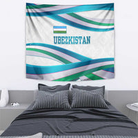 Multicolor ribbon wave wall tapestry with small Uzbekistan flag icon and "UBEZKISTAN"