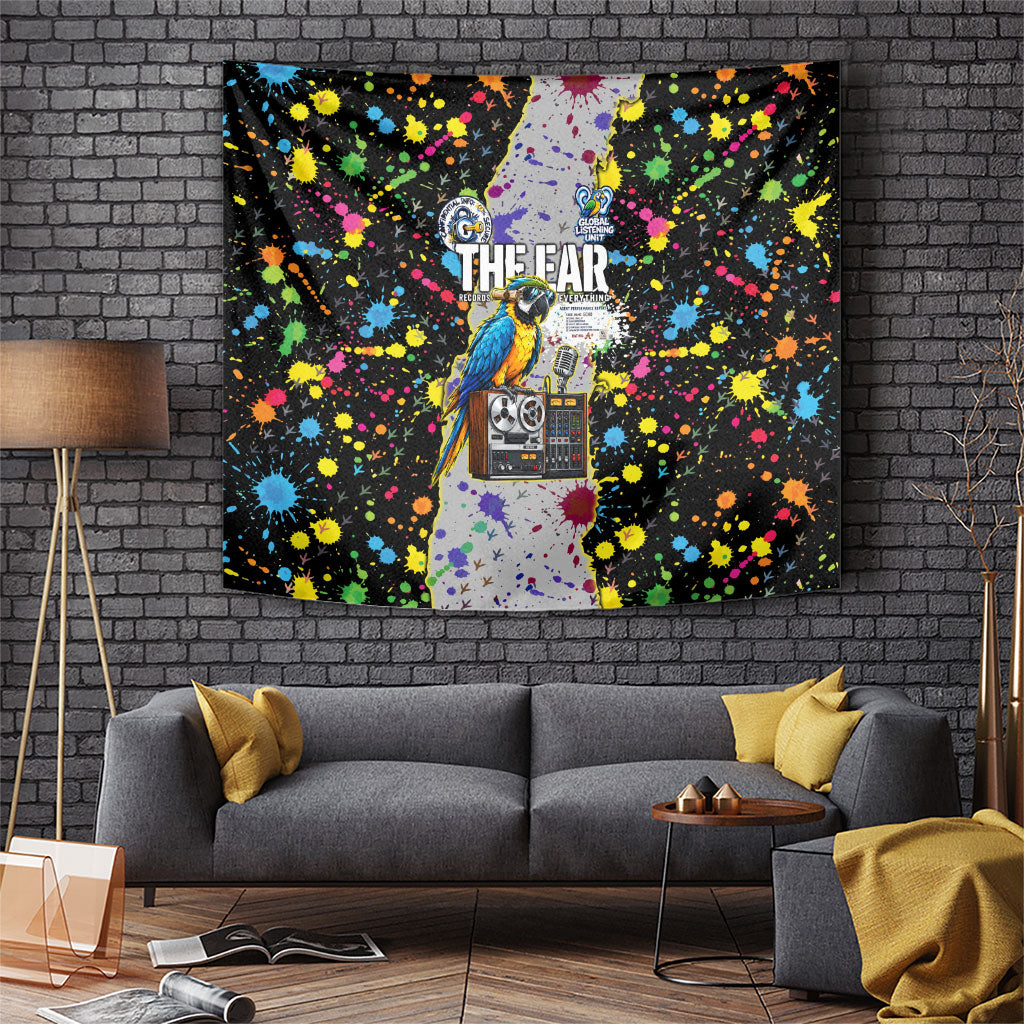 Parrot Spy Intelligence Secrets Listener Tapestry Colorful Paint Splatter Vintage Secret Agent Bird