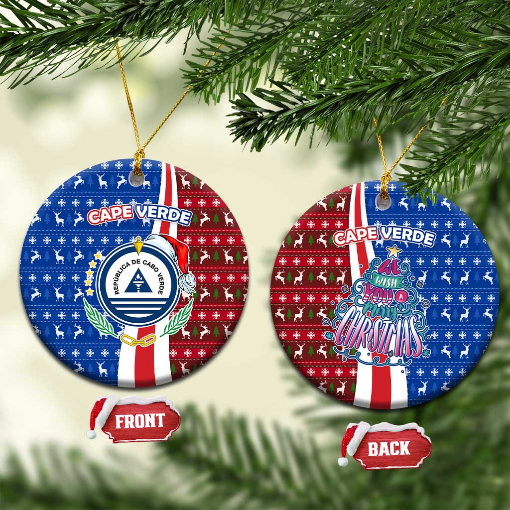Cape Verde Christmas Ceramic Ornament with Red and Blue Festive Pattern Christmas Tree and National Emblem Motif - Wonder Print Shop