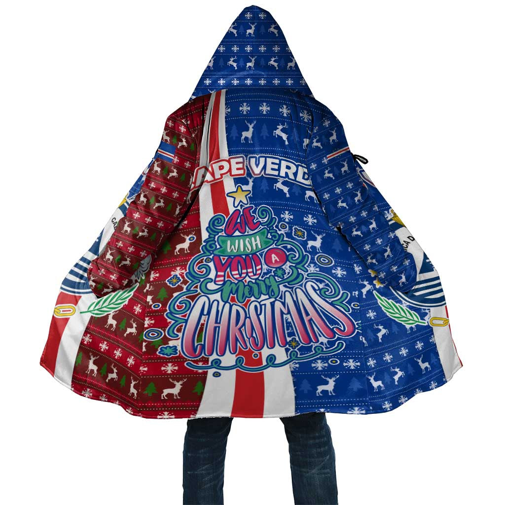 Cape Verde Christmas Cloak with Red and Blue Festive Pattern Christmas Tree and National Emblem Motif - Wonder Print Shop
