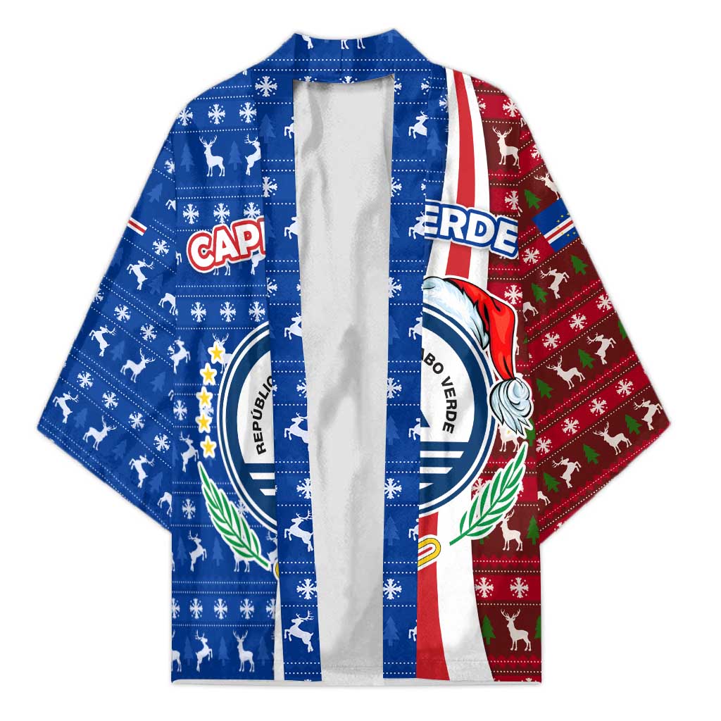 Cape Verde Christmas Kimono with Red and Blue Festive Pattern Christmas Tree and National Emblem Motif - Wonder Print Shop