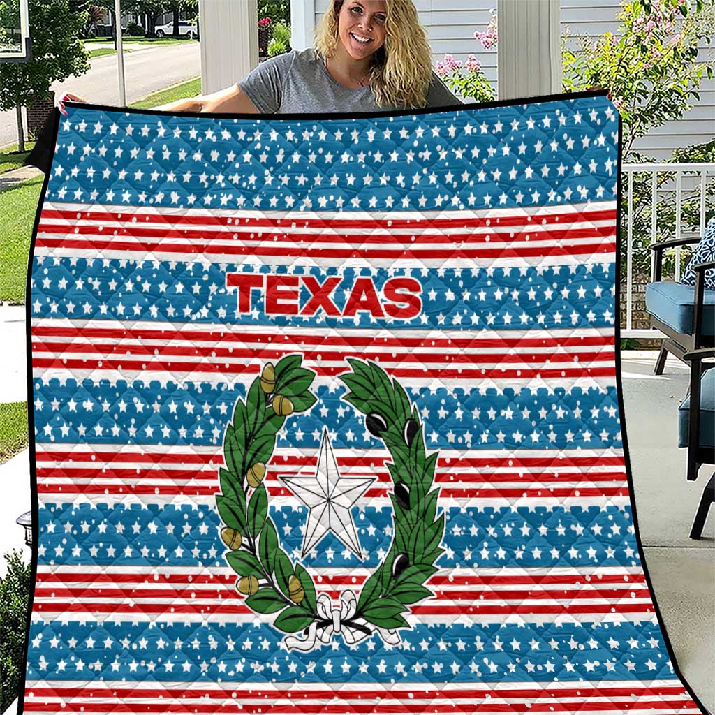 Texas Christmas Quilt with Blue and Red Striped Festive Pattern Lone Star and Santa Motif - Wonder Print Shop