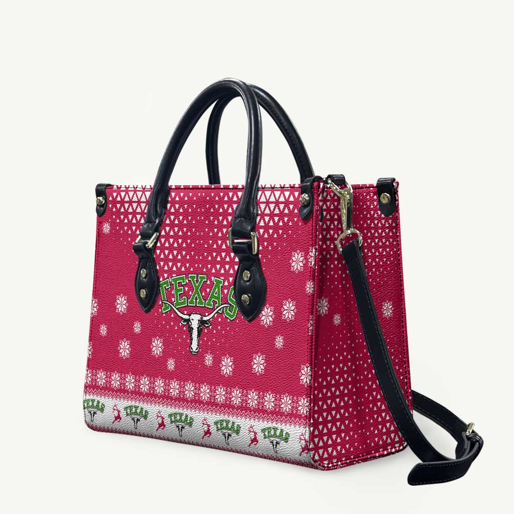 Texas Christmas Leather Bag with Red and White Snowflake Pattern Longhorn Skull and Christmas Cactus Motif - Wonder Print Shop