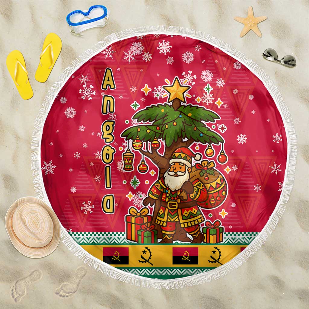 Angola Christmas Beach Blanket with Santa, Gifts, and National Flag Map Motif - Wonder Print Shop