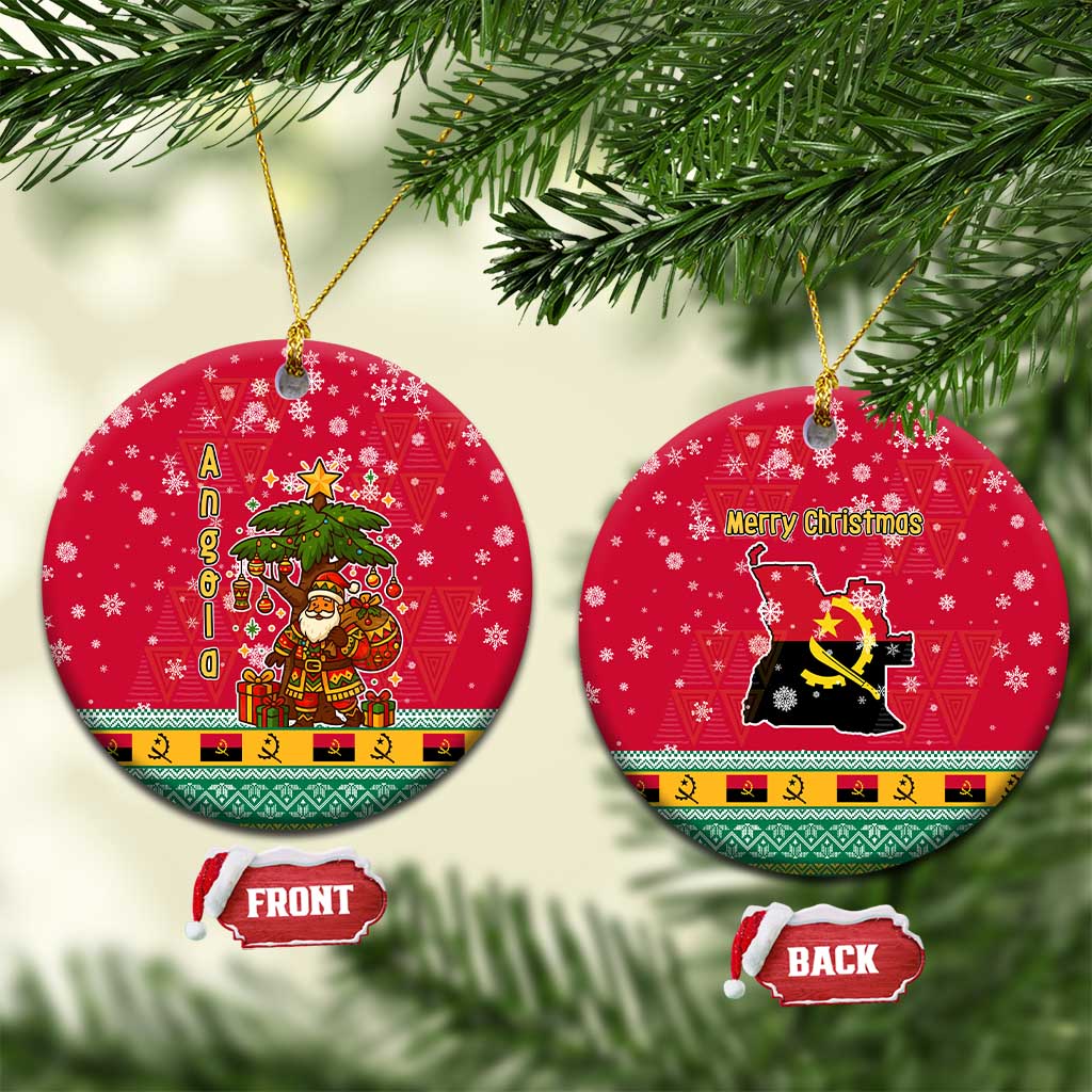 Angola Christmas Ceramic Ornament with Santa, Gifts, and National Flag Map Motif - Wonder Print Shop
