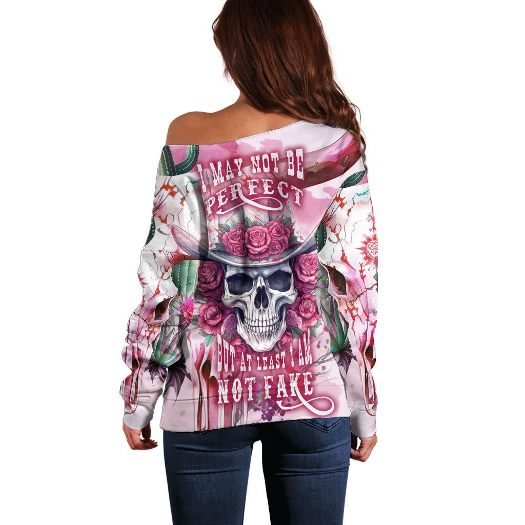 I May Not Be Perfect But At Least I Am Not Fake Skull Off Shoulder Sweater - Wonder Print Shop