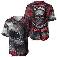 Two black baseball jerseys with red roses and skull front graphics