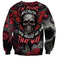 Unisex black skull sweatshirt with red roses and skull front graphic