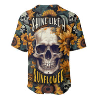 Men's baseball jersey with skull and sunflower graphic, dark multicolor button-up