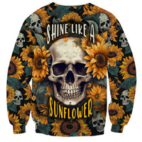 Unisex multicolor skull and sunflower crewneck sweatshirt with full-graphic front print