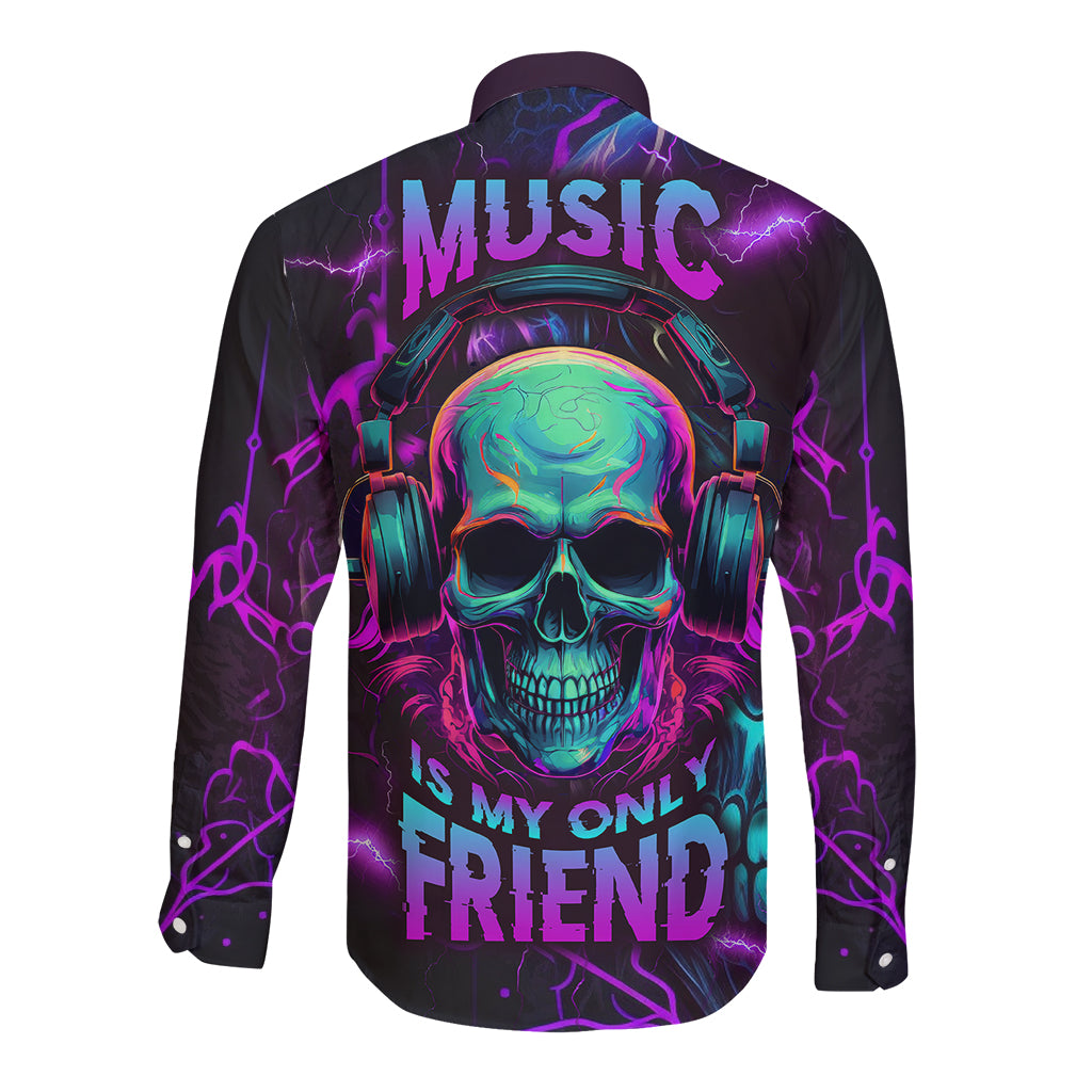 Music Is My Only Friend Skull Long Sleeve Button Shirt - Wonder Print Shop