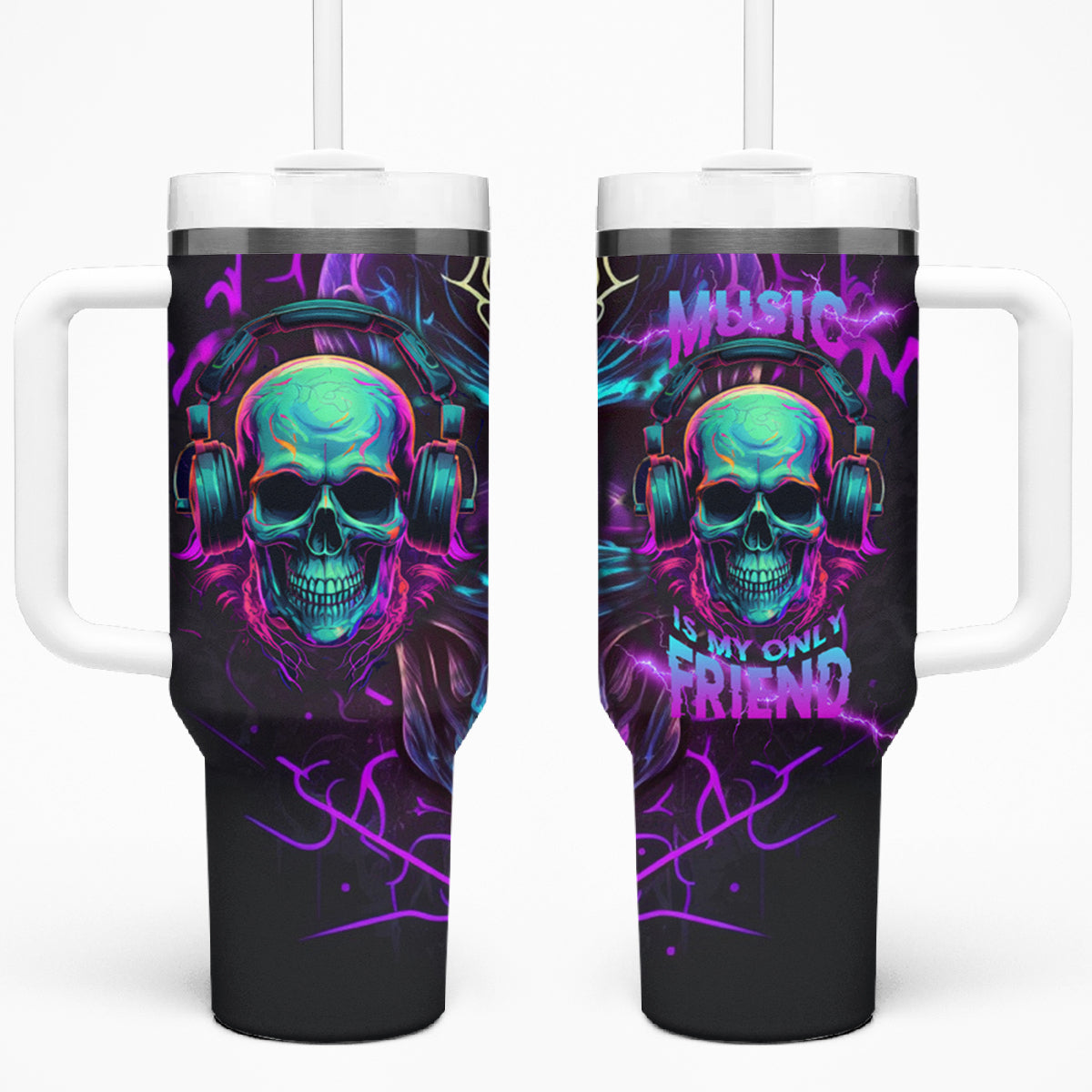 Music Is My Only Friend Skull Tumbler With Handle