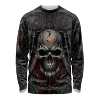 Black long sleeve skull shirt, front graphic with large skull and red accents