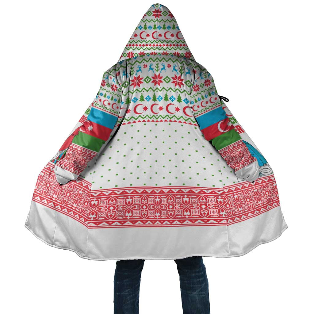 Azerbaijan Christmas Cloak with Baku Skyline Azerbaijan Flag and Red Green Snowflake Pattern Design - Wonder Print Shop