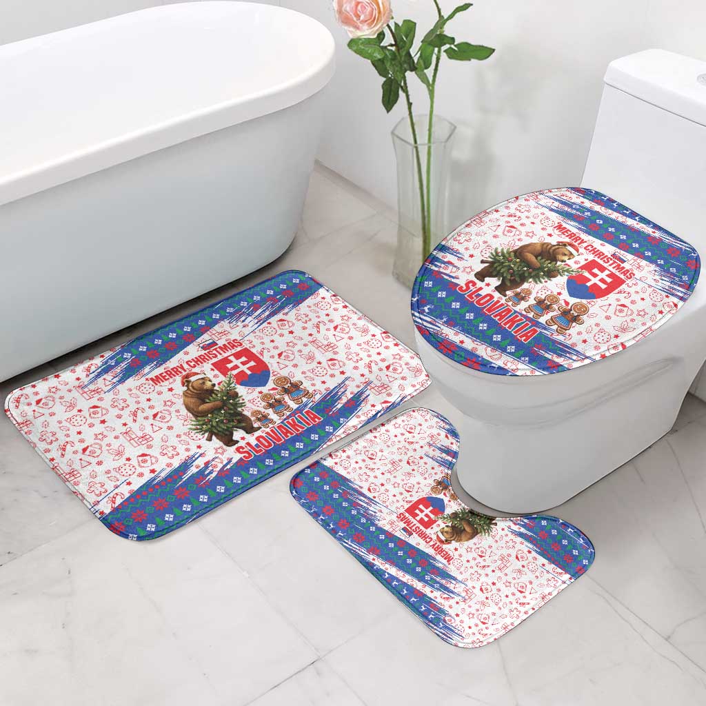 Slovakia Christmas Bathroom Set with Bear Holding Tree Gingerbread Cookies and Red Blue Snowflake Pattern Design - Wonder Print Shop