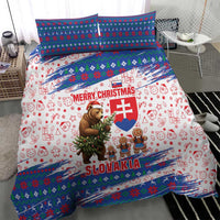 Slovakia Christmas Bedding Set with Bear Holding Tree Gingerbread Cookies and Red Blue Snowflake Pattern Design - Wonder Print Shop