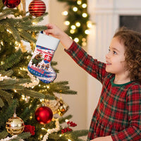 Slovakia Christmas Stocking with Bear Holding Tree Gingerbread Cookies and Red Blue Snowflake Pattern Design - Wonder Print Shop