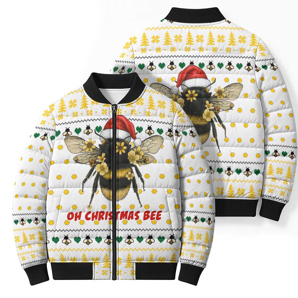 Oh Christmas Bee Bee Christmas Bomber Puffer Jacket Xmas Holiday Patterns - Wonder Print Shop