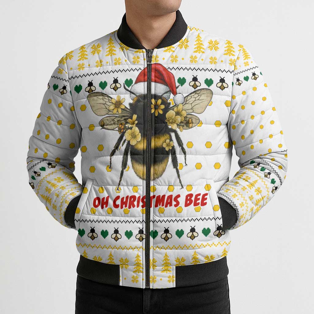 Oh Christmas Bee Bee Christmas Bomber Puffer Jacket Xmas Holiday Patterns - Wonder Print Shop