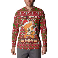 Oh For Fox Sake Christmas Button Sweatshirt Xmas Holiday Patterns - Wonder Print Shop
