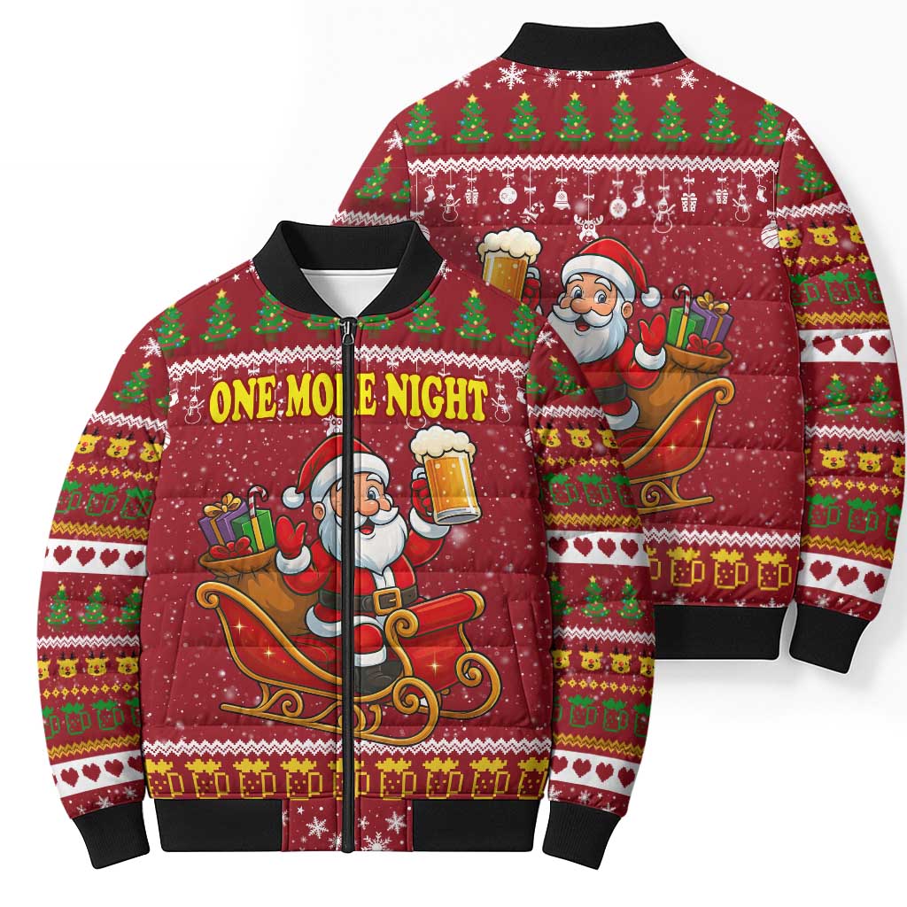 One More Night Santa Beer Christmas Bomber Puffer Jacket Xmas Holiday Patterns - Wonder Print Shop