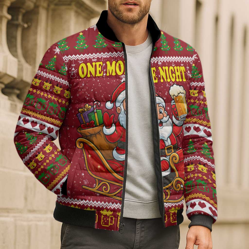 One More Night Santa Beer Christmas Bomber Puffer Jacket Xmas Holiday Patterns - Wonder Print Shop