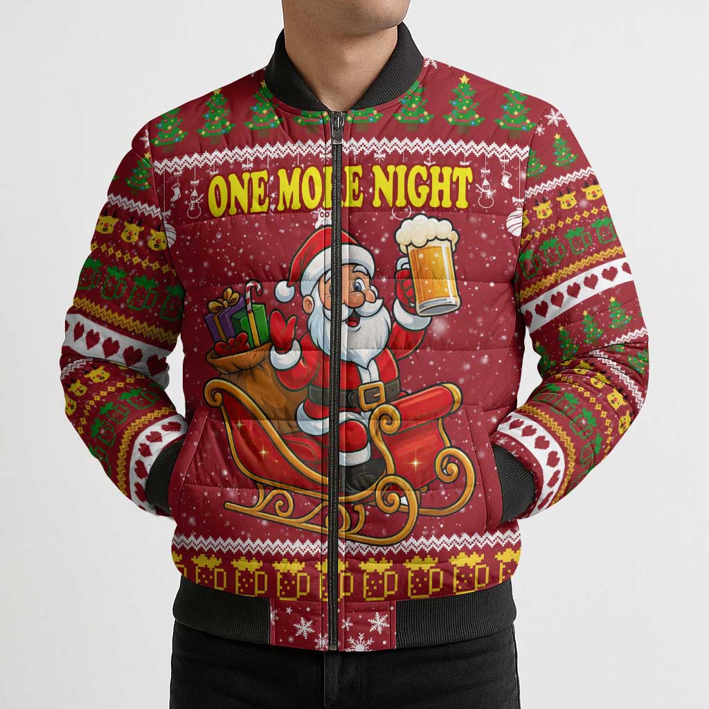 One More Night Santa Beer Christmas Bomber Puffer Jacket Xmas Holiday Patterns - Wonder Print Shop
