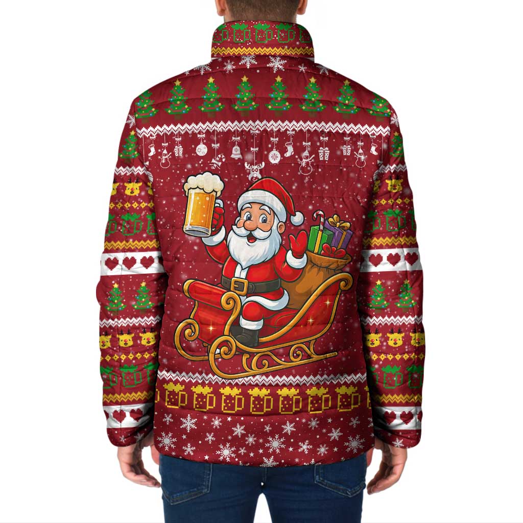 One More Night Santa Beer Christmas Padded Jacket Xmas Holiday Patterns - Wonder Print Shop