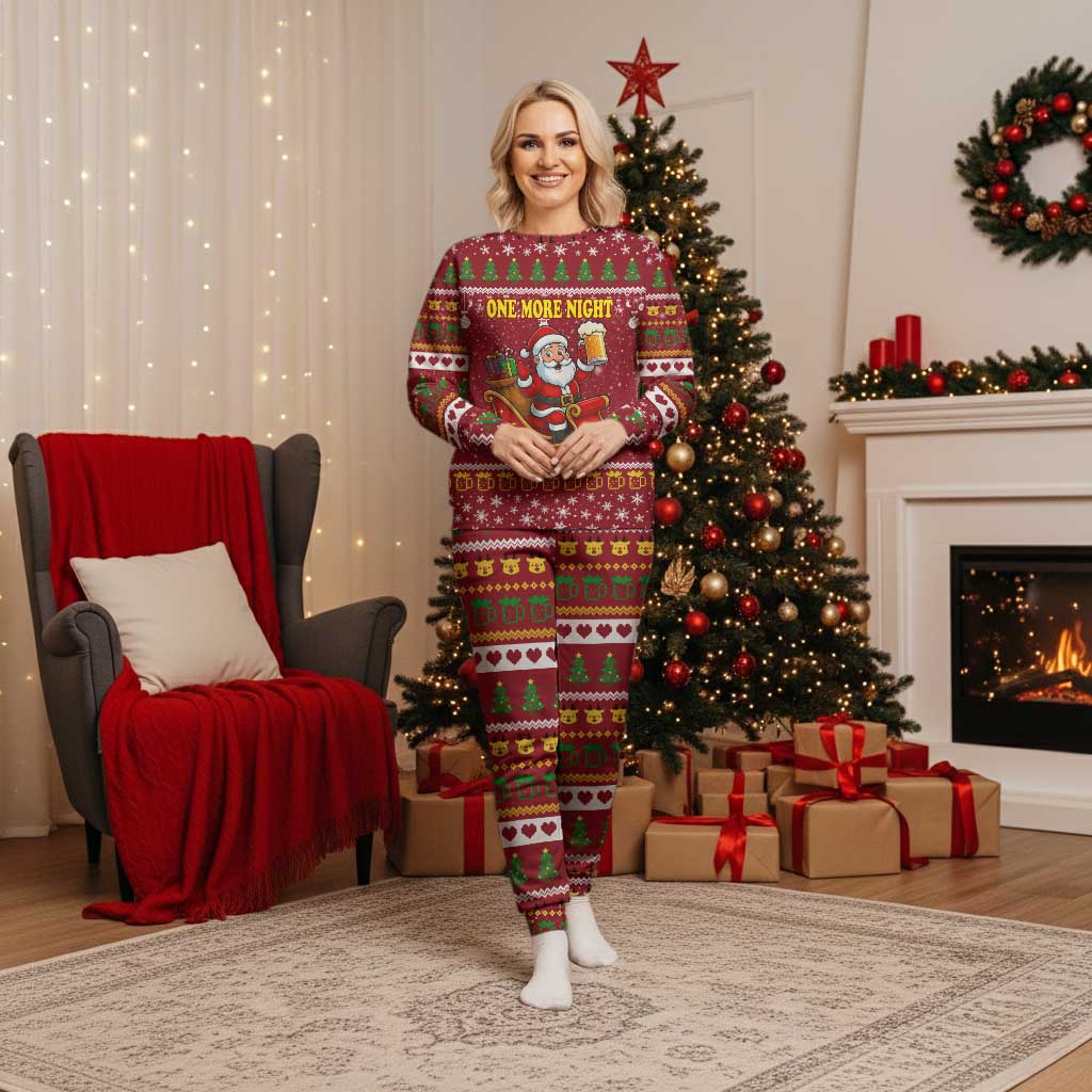 One More Night Santa Beer Christmas Pajama Set Xmas Holiday Patterns - Wonder Print Shop