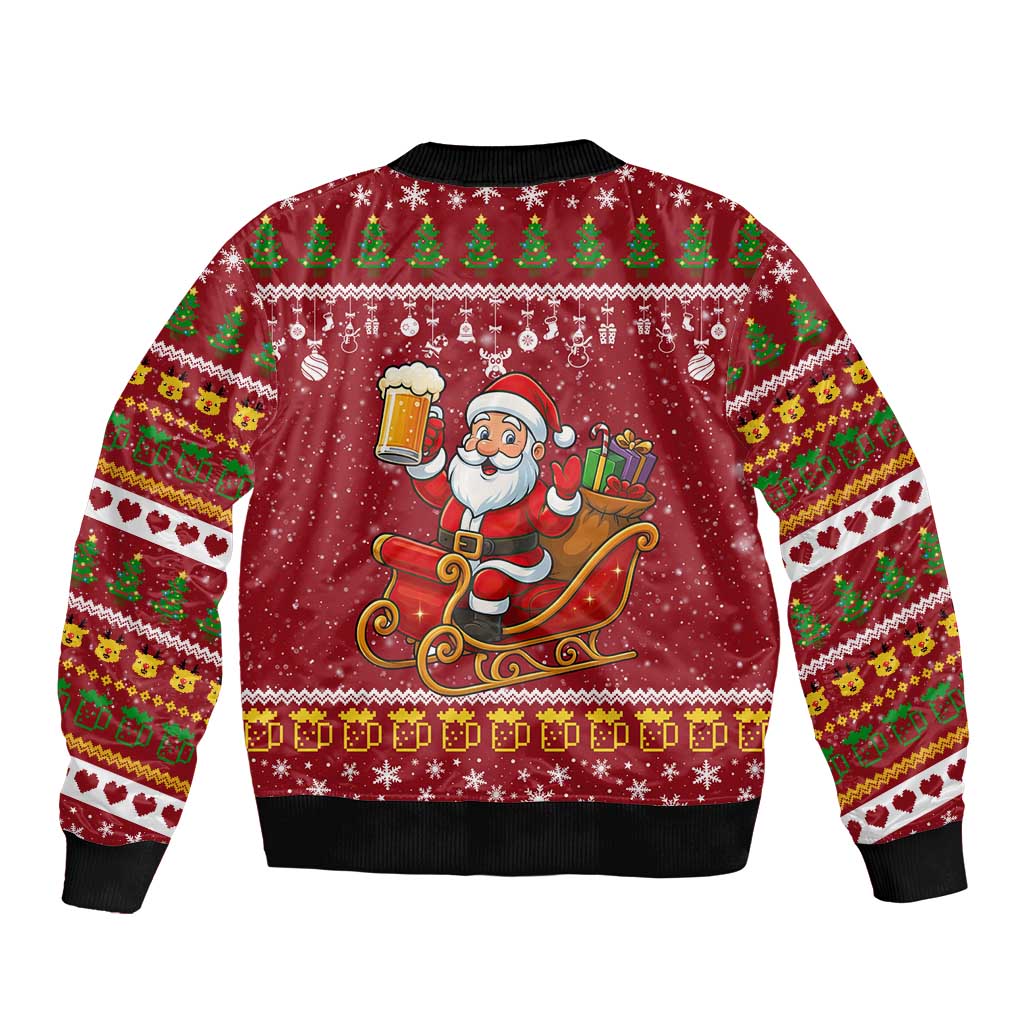 One More Night Santa Beer Christmas Sleeve Zip Bomber Jacket Xmas Holiday Patterns - Wonder Print Shop
