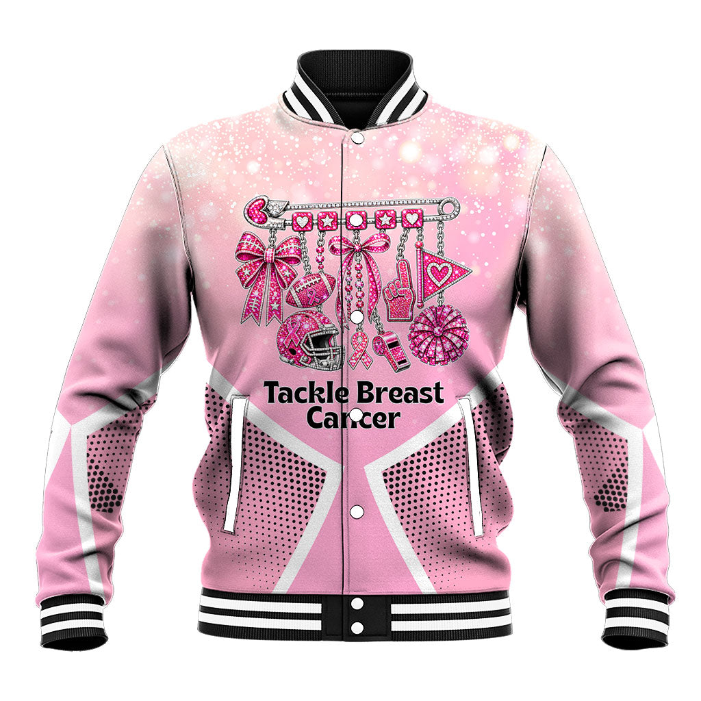 Breast Cancer Awareness Football Baseball Jacket Pink Out Gridiron Tackle Cancer Ribbon Charm