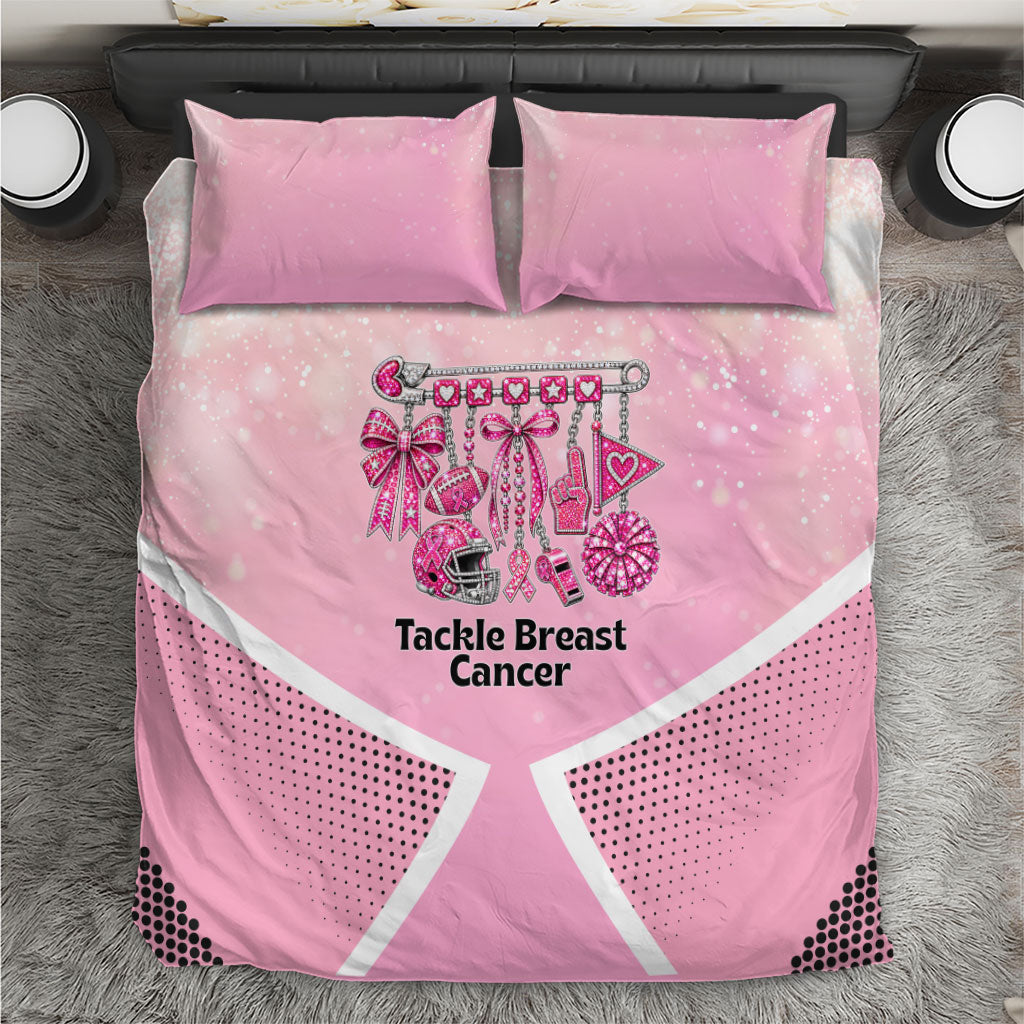 Breast Cancer Awareness Football Bedding Set Pink Out Gridiron Tackle Cancer Ribbon Charm