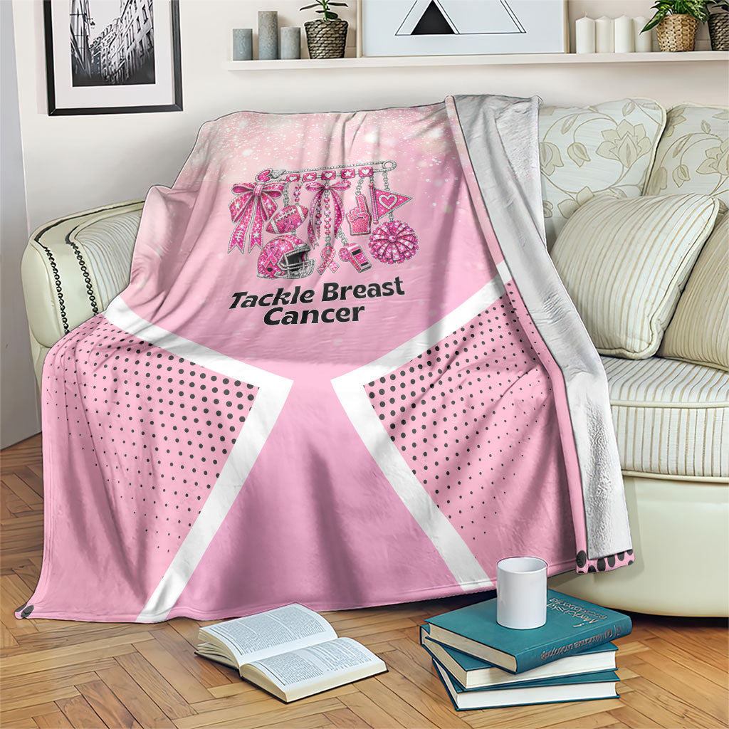 Breast Cancer Awareness Football Blanket Pink Out Gridiron Tackle Cancer Ribbon Charm