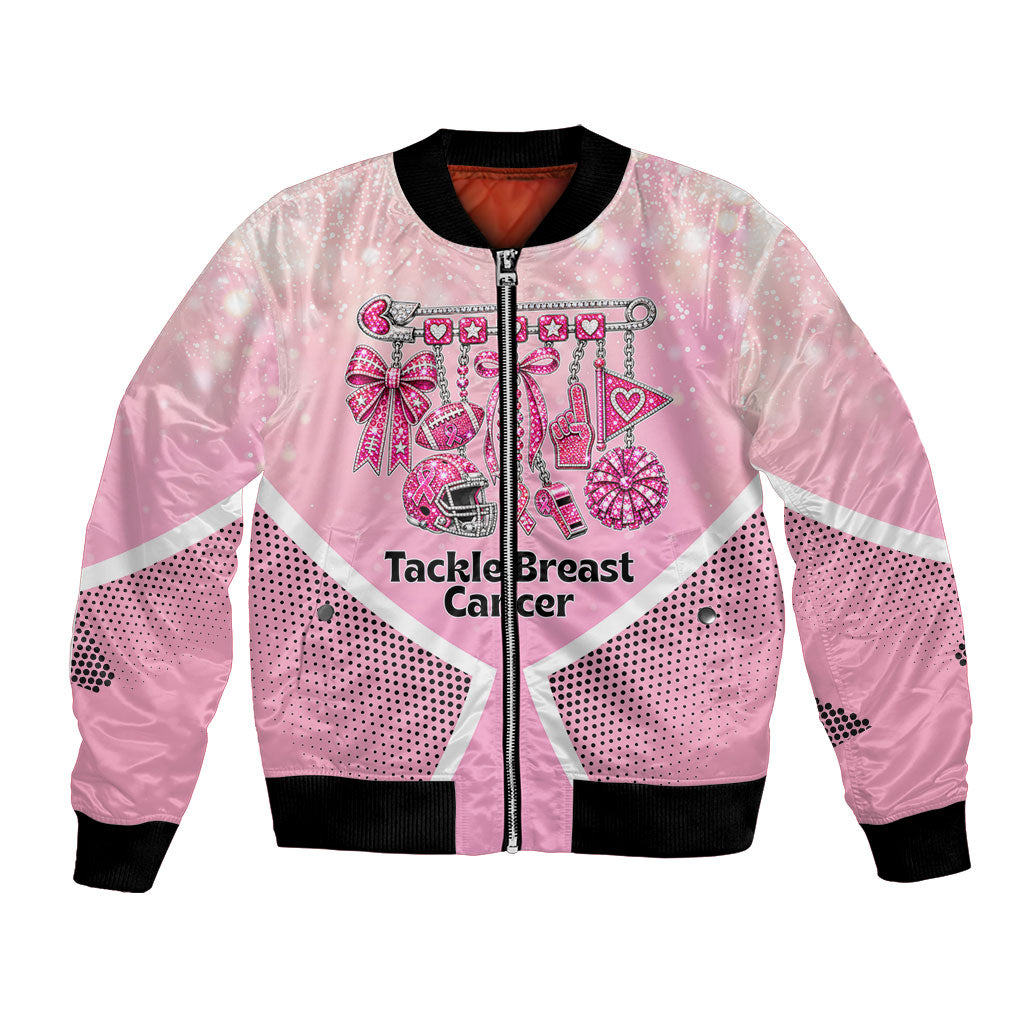 Breast Cancer Awareness Football Bomber Jacket Pink Out Gridiron Tackle Cancer Ribbon Charm