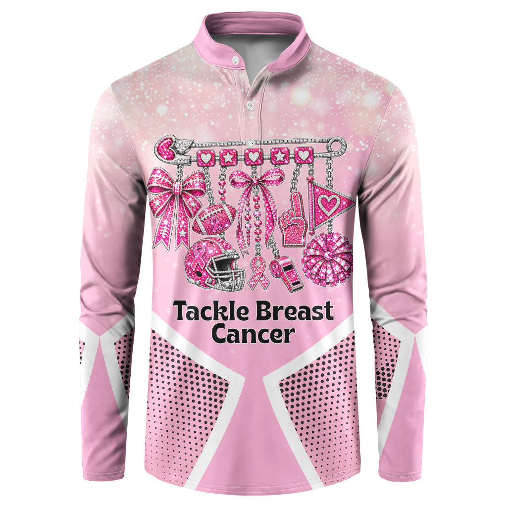 Breast Cancer Awareness Football Button Sweatshirt Pink Out Gridiron Tackle Cancer Ribbon Charm