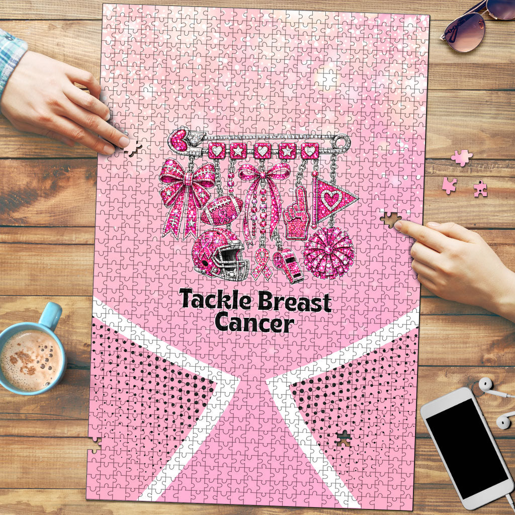 Breast Cancer Awareness Football Puzzle Pink Out Gridiron Tackle Cancer Ribbon Charm