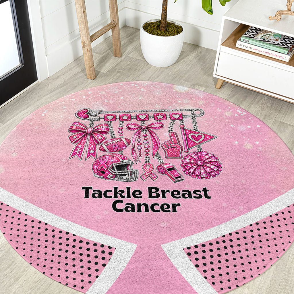 Breast Cancer Awareness Football Round Carpet Pink Out Gridiron Tackle Cancer Ribbon Charm