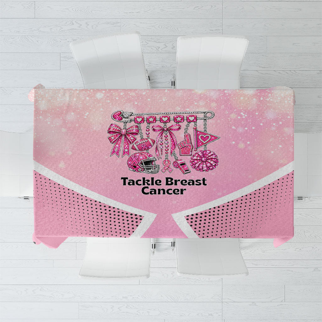 Breast Cancer Awareness Football Tablecloth Pink Out Gridiron Tackle Cancer Ribbon Charm