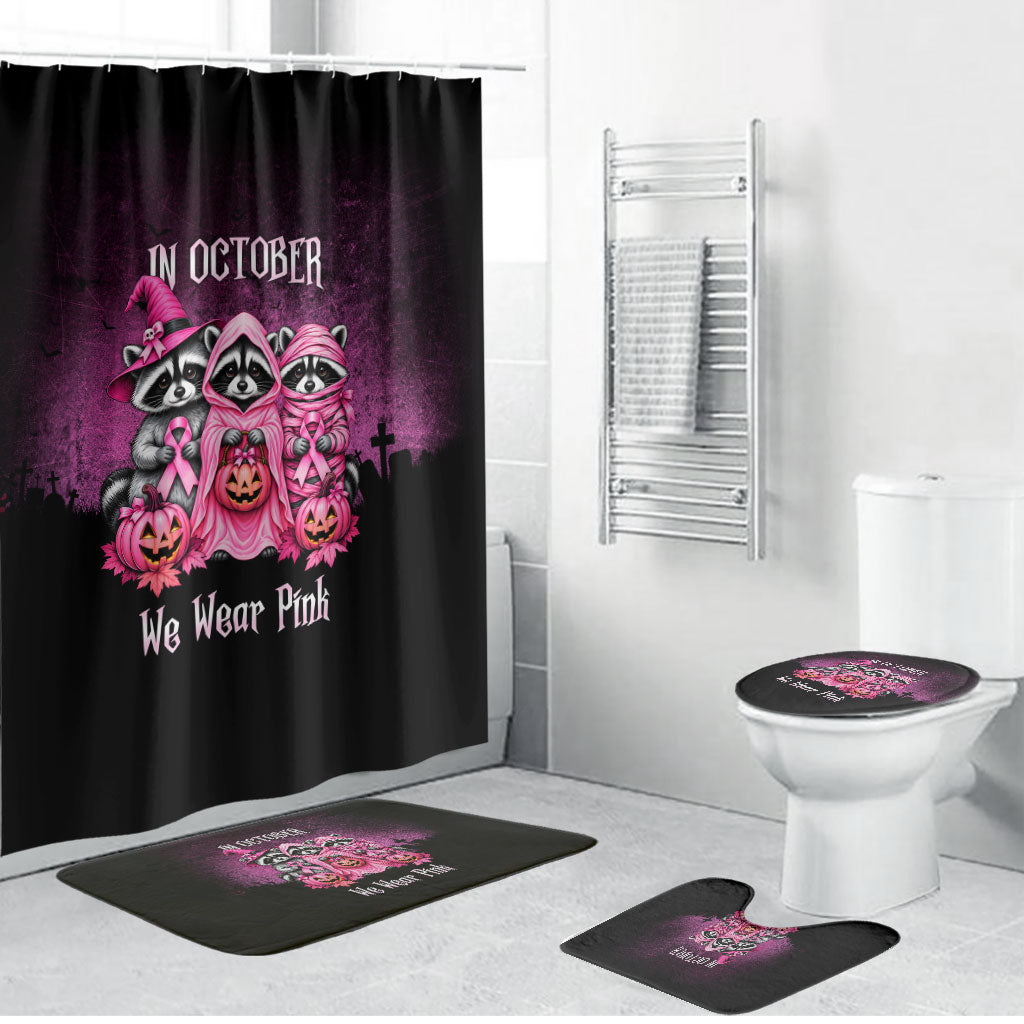 Breast Cancer Awareness Halloween Raccoon Bathroom Set In October We Wear Pink Ghost Raccoon Ribbon