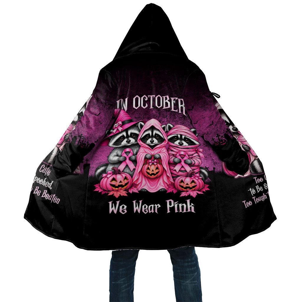 Breast Cancer Awareness Halloween Raccoon Cloak In October We Wear Pink Ghost Raccoon Ribbon