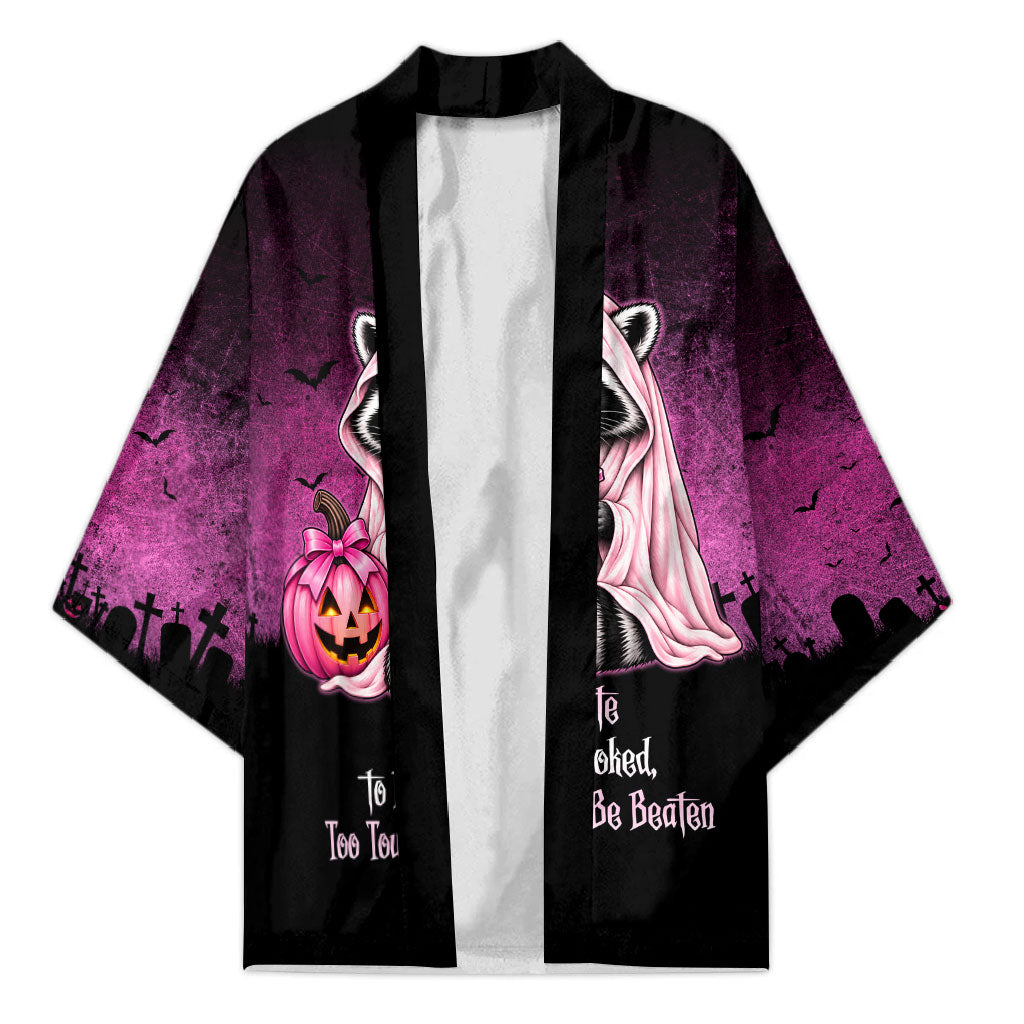 Breast Cancer Awareness Halloween Raccoon Kimono In October We Wear Pink Ghost Raccoon Ribbon