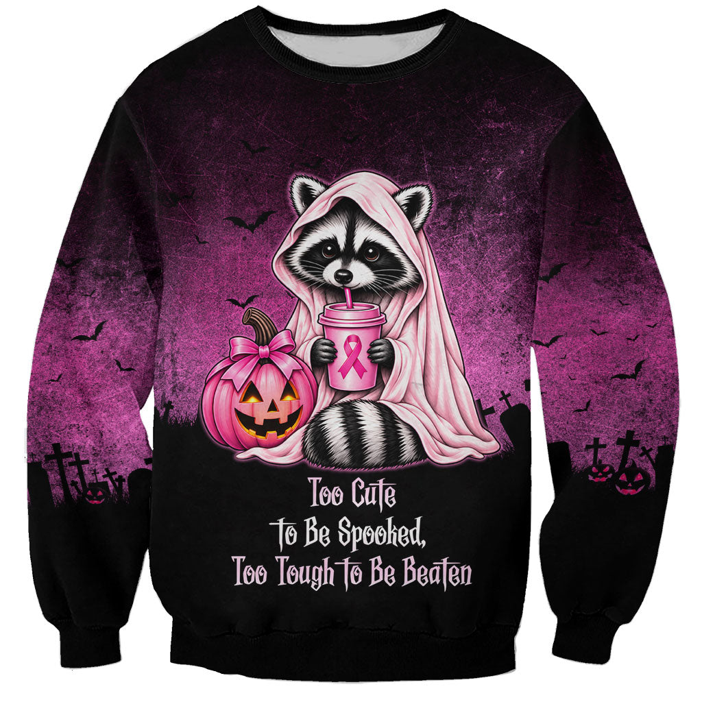 Breast Cancer Awareness Halloween Raccoon Sweatshirt In October We Wear Pink Ghost Raccoon Ribbon