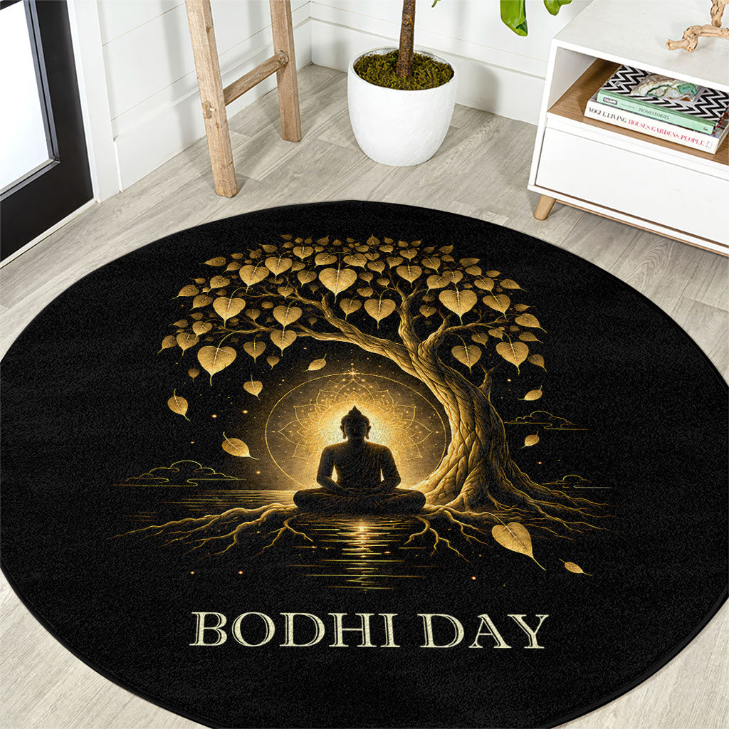 Bodhi Day Round Carpet Golden Spiritual Zen Meditation Art