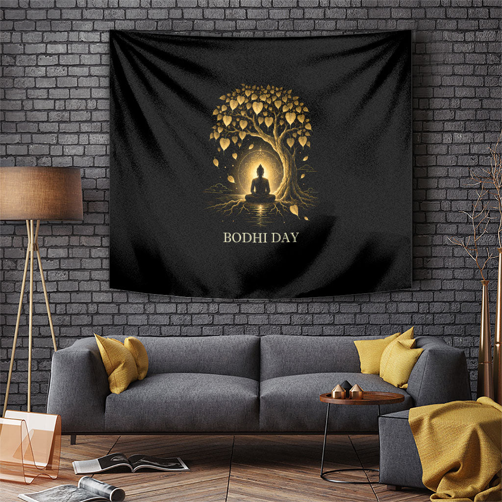 Bodhi Day Tapestry Golden Spiritual Zen Meditation Art